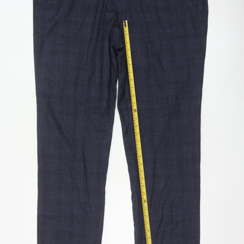 Marks and Spencer Men's Blue Check Regular Fit Dress Trousers 42W 31L