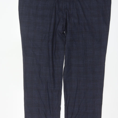 Marks and Spencer Men's Blue Check Regular Fit Dress Trousers 42W 31L