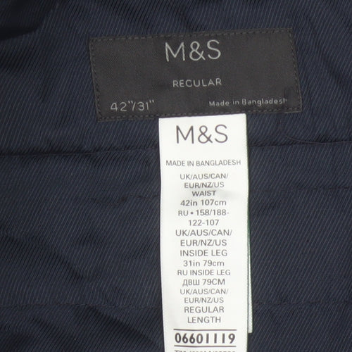 Marks and Spencer Men's Blue Check Regular Fit Dress Trousers 42W 31L