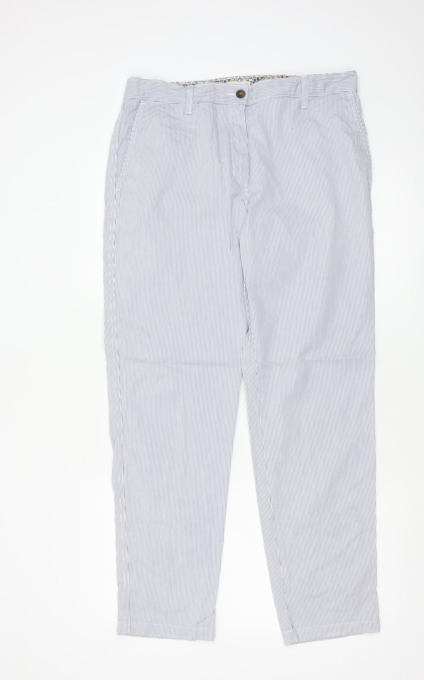 Marks and Spencer Women Blue Striped Chino Trousers Size 12 Regular