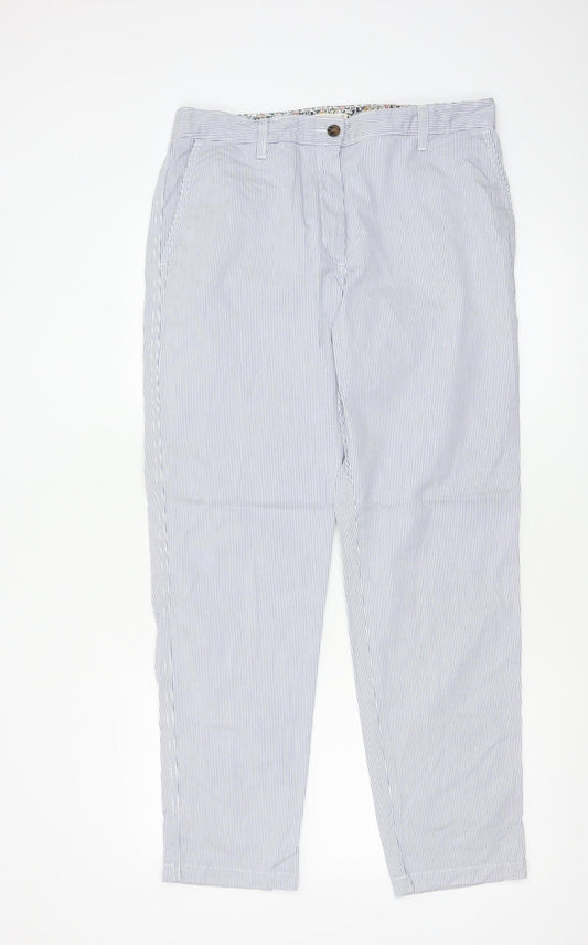 Marks and Spencer Women Blue Striped Chino Trousers Size 12 Regular