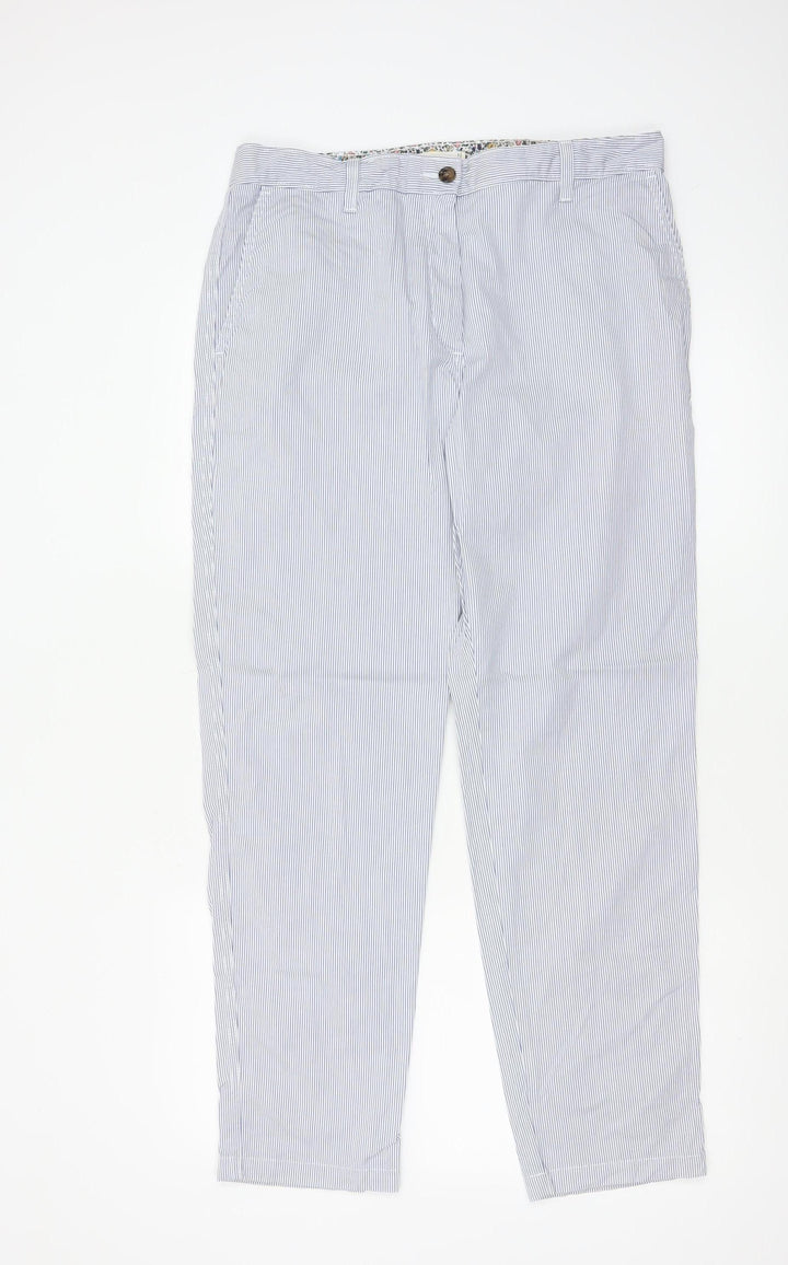 Marks and Spencer Women Blue Striped Chino Trousers Size 12 Regular