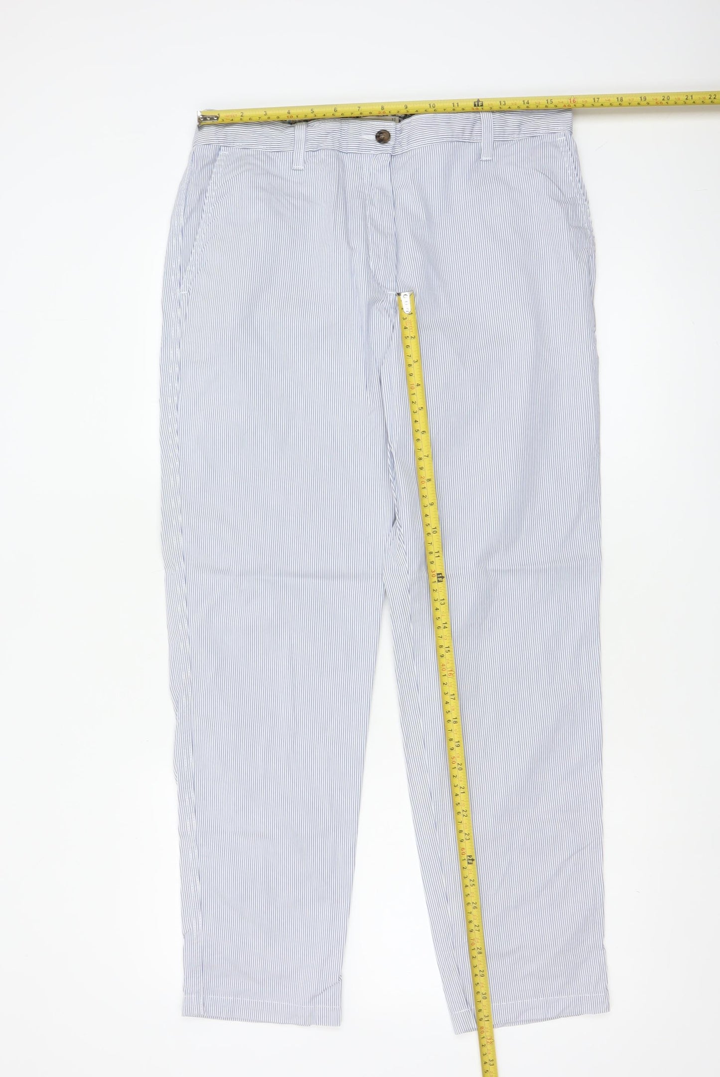 Marks and Spencer Women Blue Striped Chino Trousers Size 12 Regular