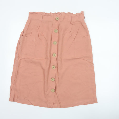 Fat Face Womens Pink Linen Blend Midi A-Line Button Skirt Size 14
