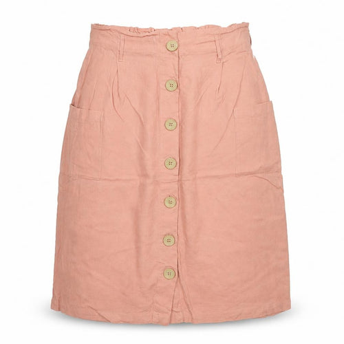 Fat Face Womens Pink Linen Blend Midi A-Line Button Skirt Size 14