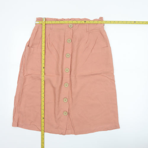 Fat Face Womens Pink Linen Blend Midi A-Line Button Skirt Size 14