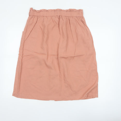 Fat Face Womens Pink Linen Blend Midi A-Line Button Skirt Size 14