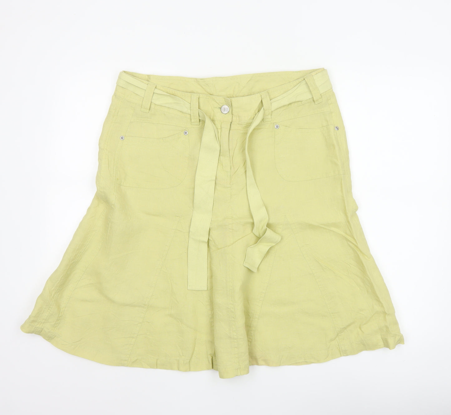 Marks and Spencer Women’s Lime Green Linen A-Line Knee Length Skirt UK 14