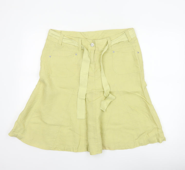 Marks and Spencer Women’s Lime Green Linen A-Line Knee Length Skirt UK 14