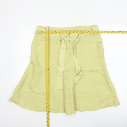 Marks and Spencer Women’s Lime Green Linen A-Line Knee Length Skirt UK 14