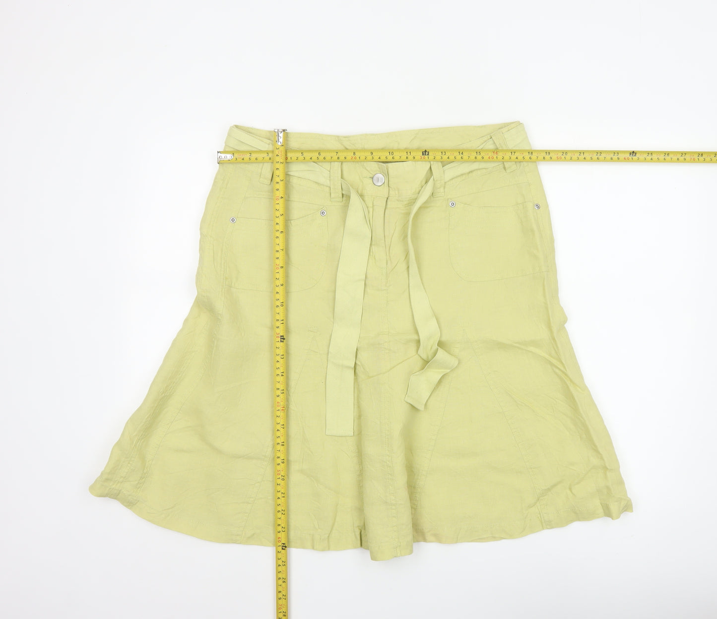 Marks and Spencer Women’s Lime Green Linen A-Line Knee Length Skirt UK 14