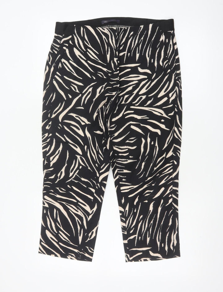 Marks and Spencer Women’s Black Animal Print Cropped Trousers Size 12