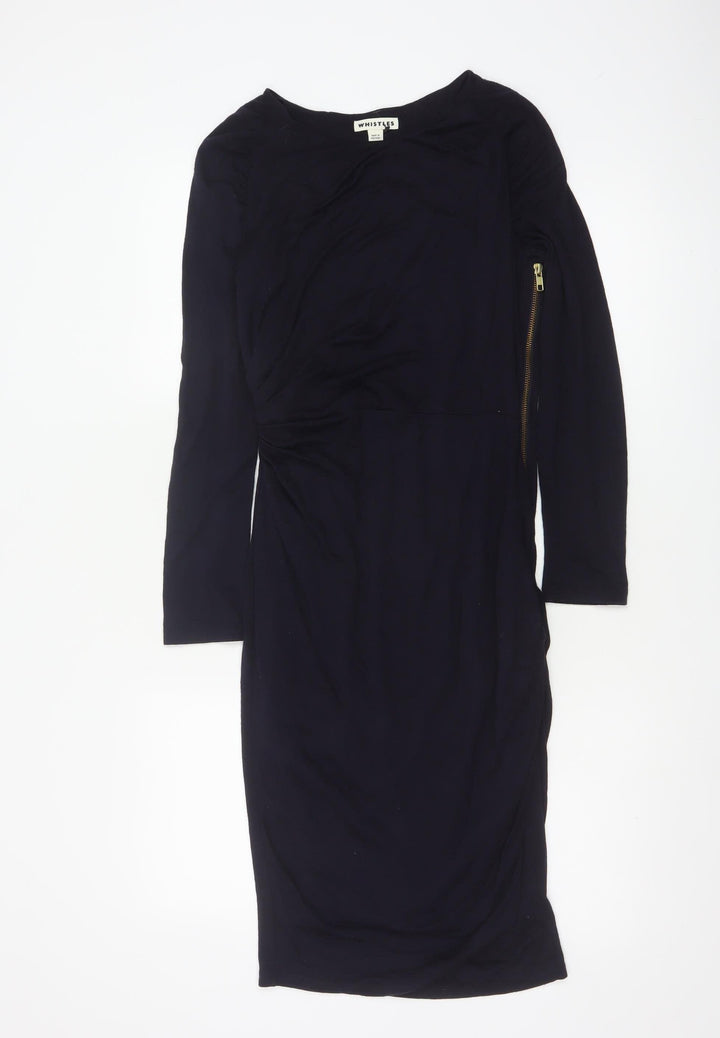 Whistles Women's Black Wool Blend Knee Length Sheath Dress Size 10