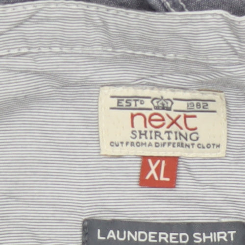 Next Men's Grey Colourblock Cotton Long Sleeve Band Collar Shirt XL