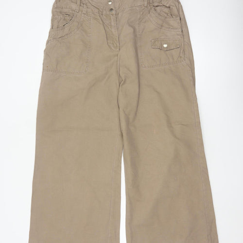 Next Womens Beige Wide-Leg Chino Trousers Size 16R 100% Cotton