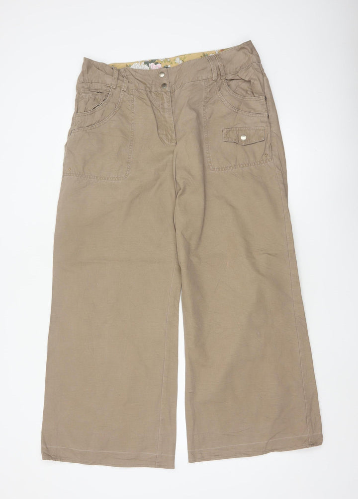 Next Womens Beige Wide-Leg Chino Trousers Size 16R 100% Cotton