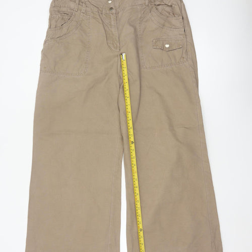 Next Womens Beige Wide-Leg Chino Trousers Size 16R 100% Cotton