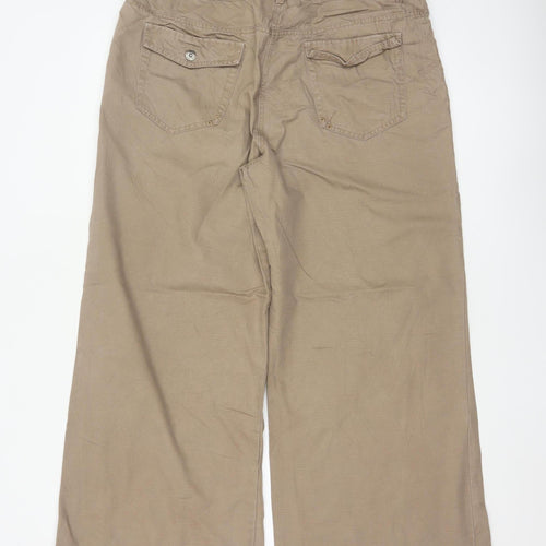 Next Womens Beige Wide-Leg Chino Trousers Size 16R 100% Cotton