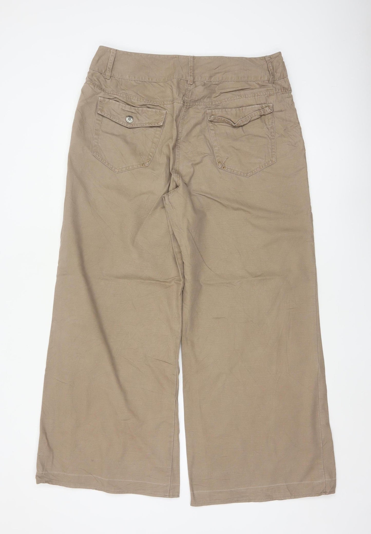 Next Womens Beige Wide-Leg Chino Trousers Size 16R 100% Cotton