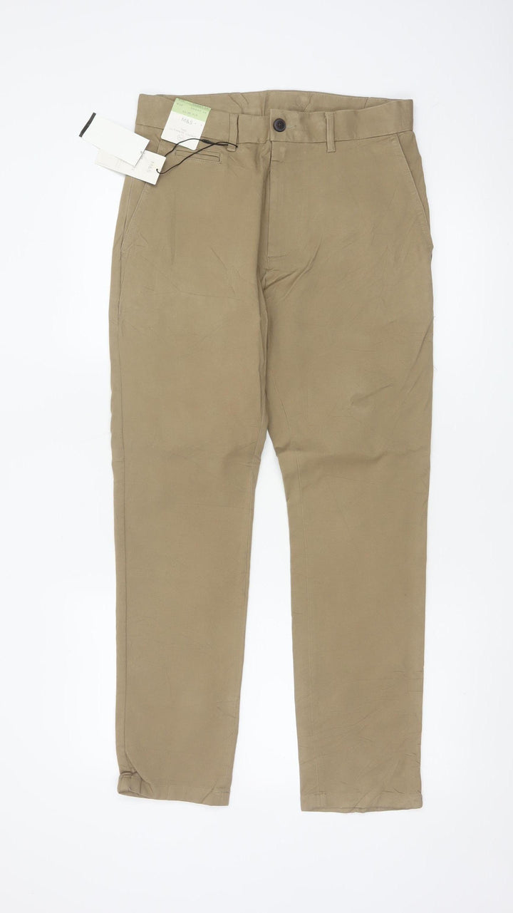 Marks and Spencer Men Beige Slim Chino Trousers Size 30x29
