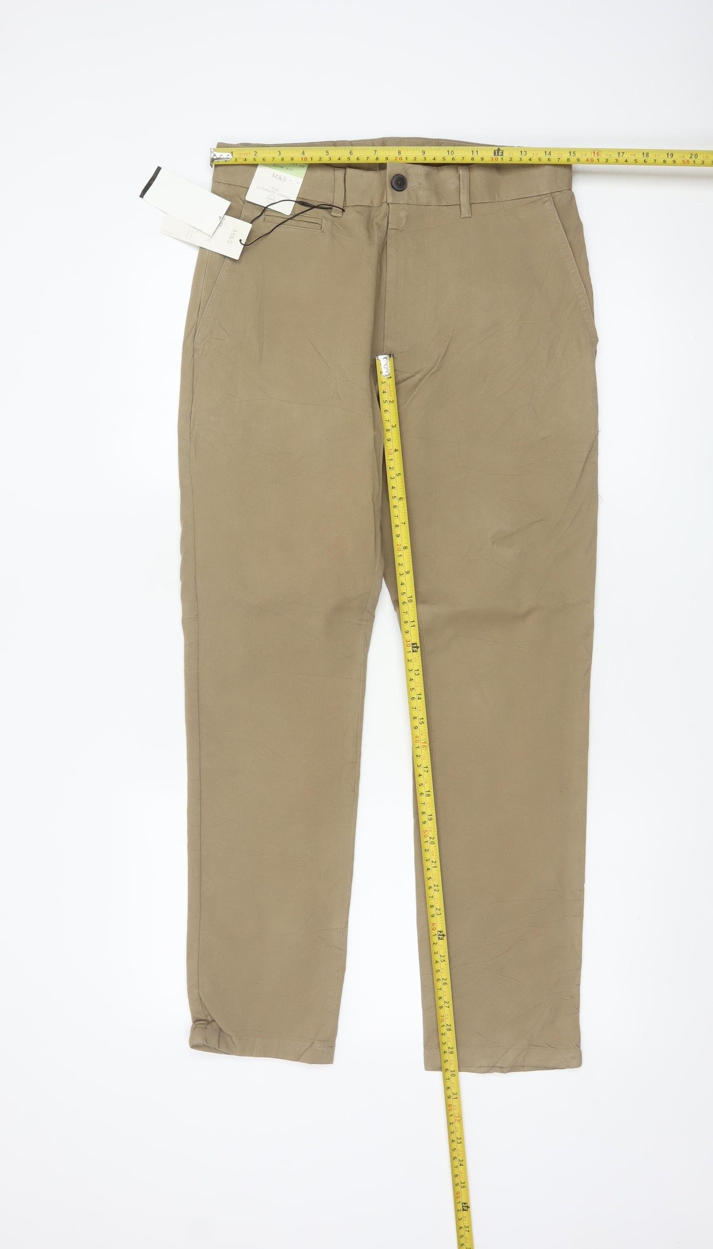 Marks and Spencer Men Beige Slim Chino Trousers Size 30x29