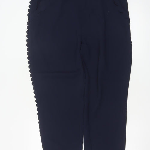 Ted Baker Women Navy Blue Scallop Trim Ankle Trousers Size 16 Polyester