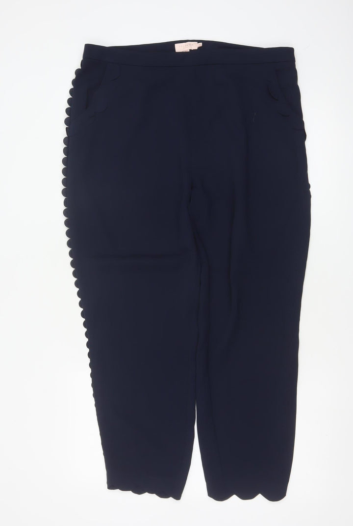 Ted Baker Women Navy Blue Scallop Trim Ankle Trousers Size 16 Polyester