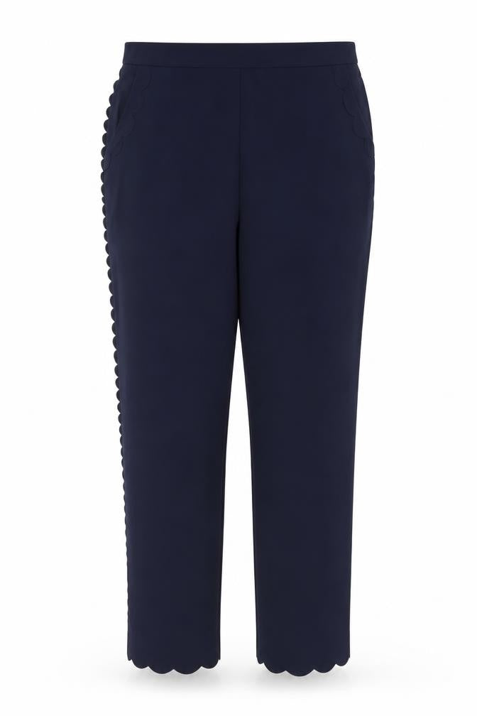 Ted Baker Women Navy Blue Scallop Trim Ankle Trousers Size 16 Polyester