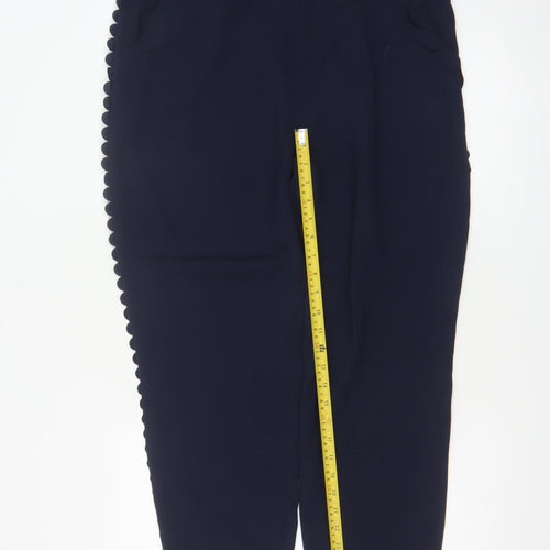 Ted Baker Women Navy Blue Scallop Trim Ankle Trousers Size 16 Polyester
