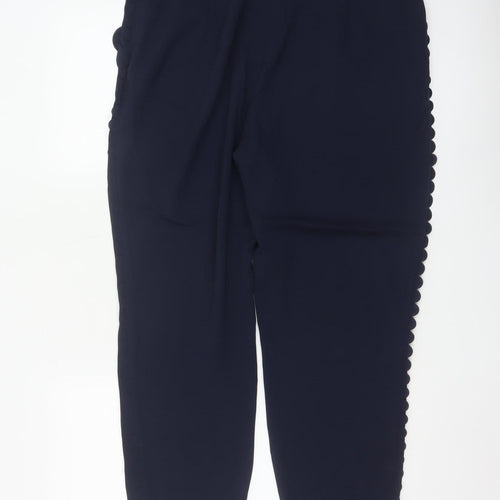 Ted Baker Women Navy Blue Scallop Trim Ankle Trousers Size 16 Polyester