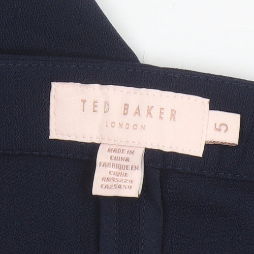 Ted Baker Women Navy Blue Scallop Trim Ankle Trousers Size 16 Polyester