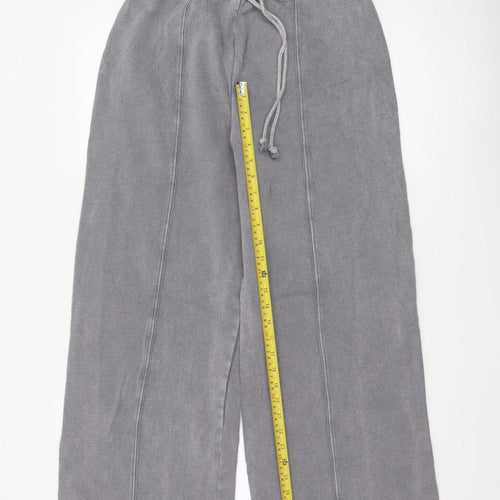 Zara Women Grey Wide-Leg Trousers Size S Cotton Blend Drawstring Waist