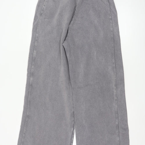 Zara Women Grey Wide-Leg Trousers Size S Cotton Blend Drawstring Waist