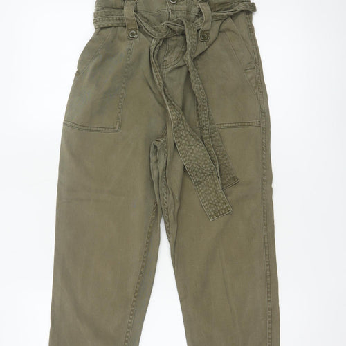 Topshop Petite Green Paperbag High Waist Tapered Trousers UK 6