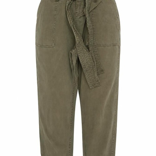 Topshop Petite Green Paperbag High Waist Tapered Trousers UK 6