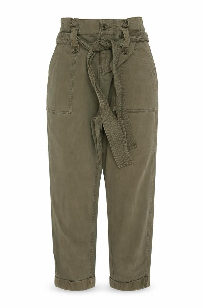 Topshop Petite Green Paperbag High Waist Tapered Trousers UK 6