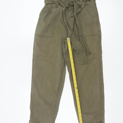 Topshop Petite Green Paperbag High Waist Tapered Trousers UK 6