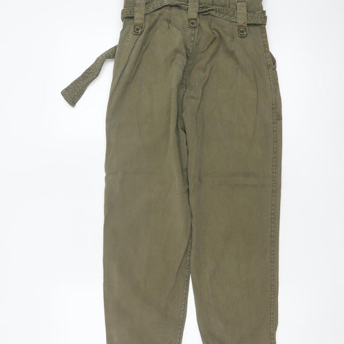 Topshop Petite Green Paperbag High Waist Tapered Trousers UK 6