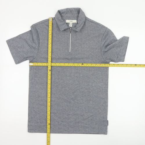 River Island Men's Grey Short Sleeve 1/4 Zip Polo Shirt Size S