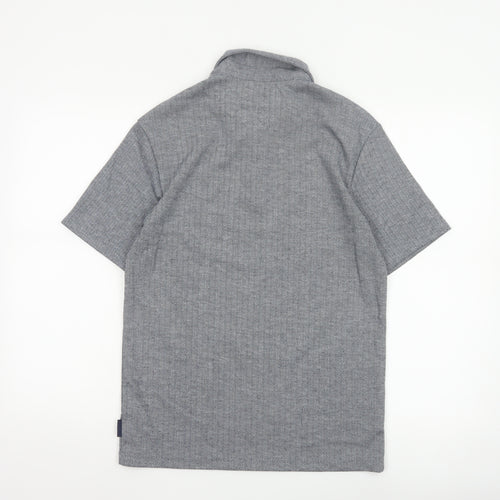 River Island Men's Grey Short Sleeve 1/4 Zip Polo Shirt Size S