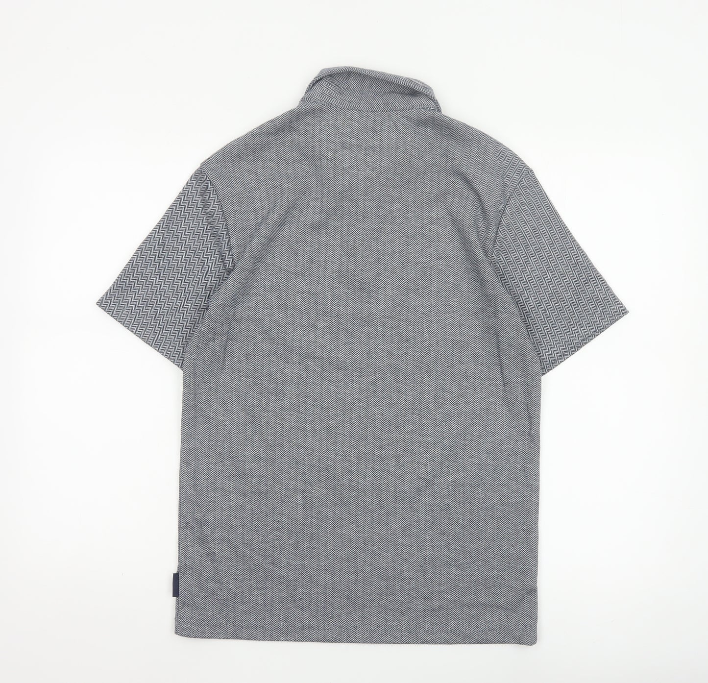 River Island Men's Grey Short Sleeve 1/4 Zip Polo Shirt Size S