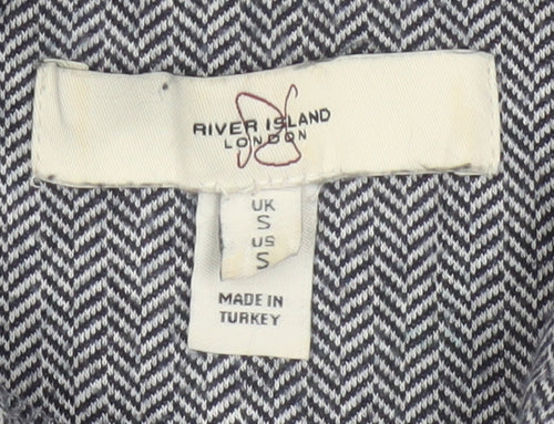River Island Men's Grey Short Sleeve 1/4 Zip Polo Shirt Size S