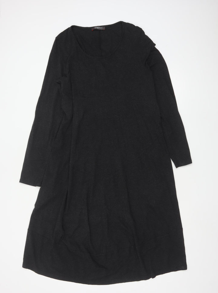 Crea Concept Women’s Black Jersey Shift Dress Size 12 Long Sleeve