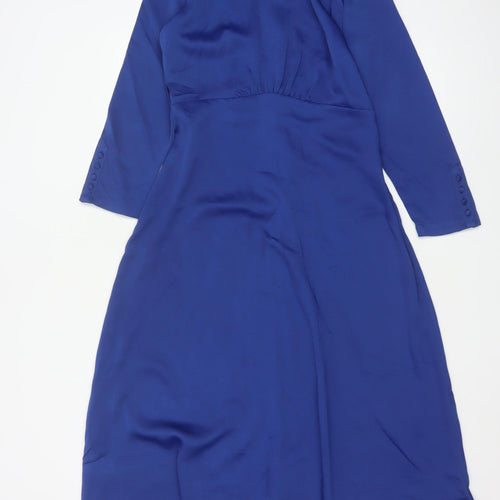 Marks and Spencer Women's Blue Midi A-Line Dress Size 8 Long Sleeve