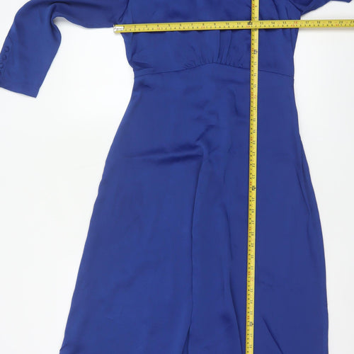 Marks and Spencer Women's Blue Midi A-Line Dress Size 8 Long Sleeve