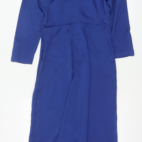 Marks and Spencer Women's Blue Midi A-Line Dress Size 8 Long Sleeve