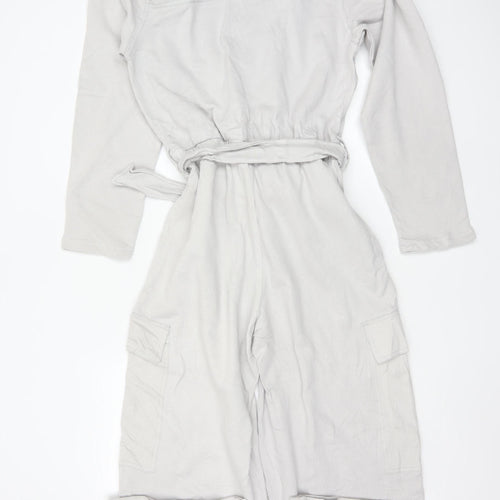 Zara Women Ivory Lyocell Collared Belted Long Sleeve Jumpsuit Size 12