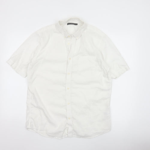 French Connection Men's White Linen Cotton Short Sleeve Shirt L
