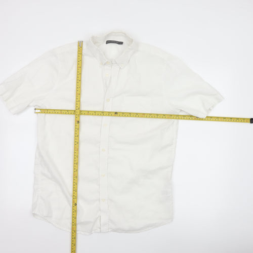 French Connection Men's White Linen Cotton Short Sleeve Shirt L