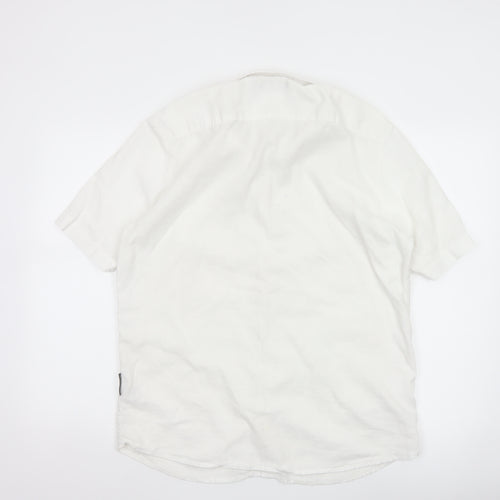 French Connection Men's White Linen Cotton Short Sleeve Shirt L